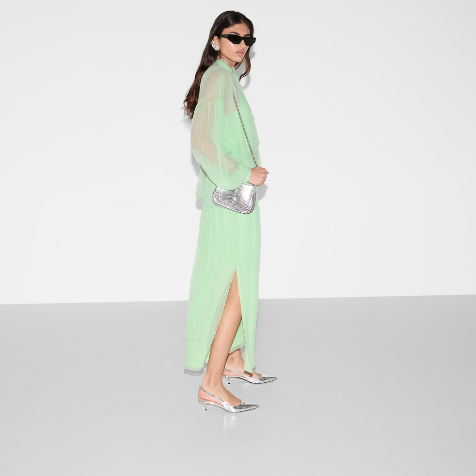 【関税&送料込】Gucci Silk Chiffon Minidress With Collar Silk chiffon dress in yellow | GUCCI® MX