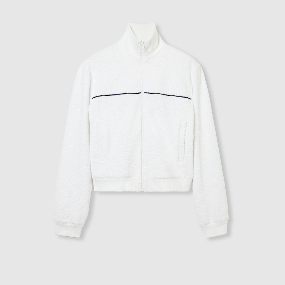 GG terrycloth cotton zip sweatshirt in white | GUCCI® US