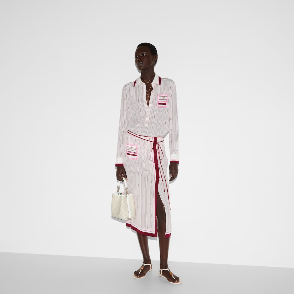 Printed silk skirt in white and multicolour | GUCCI® UK