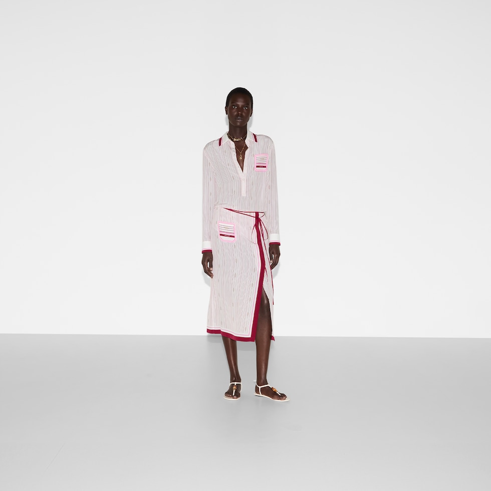 Printed silk shirt in white and multicolor | GUCCI® US