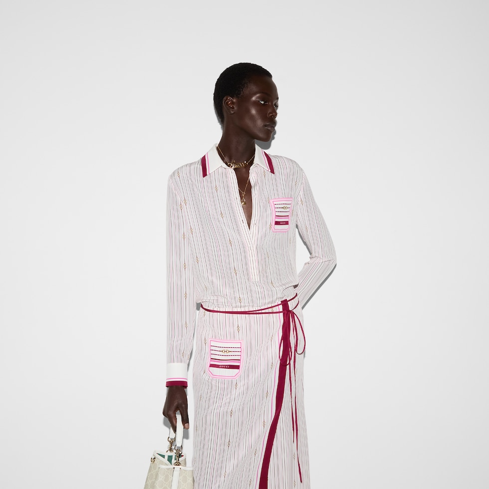 Printed silk shirt in white and multicolor | GUCCI® US