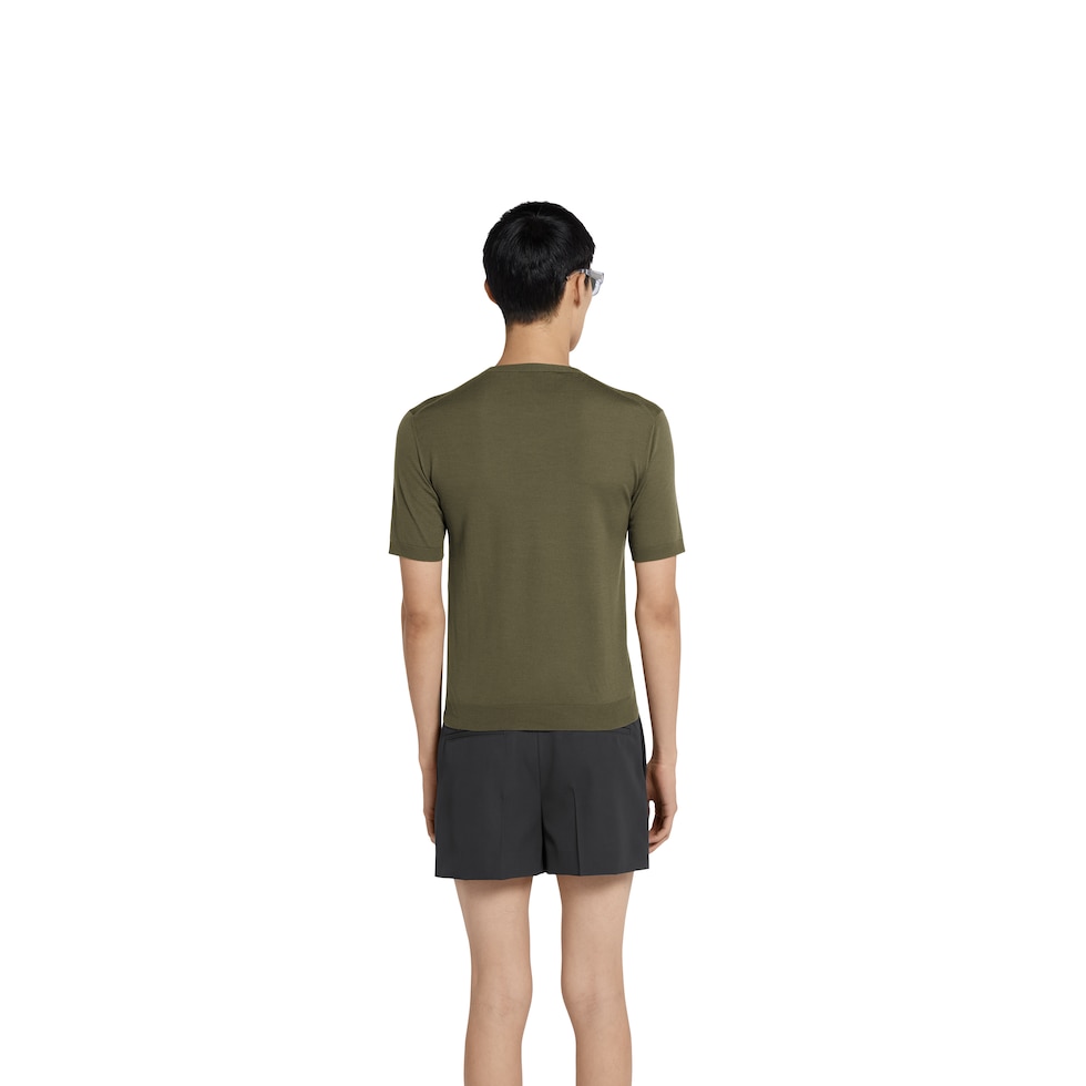 インターシャ ファインウールニット トップフォレストグリーン