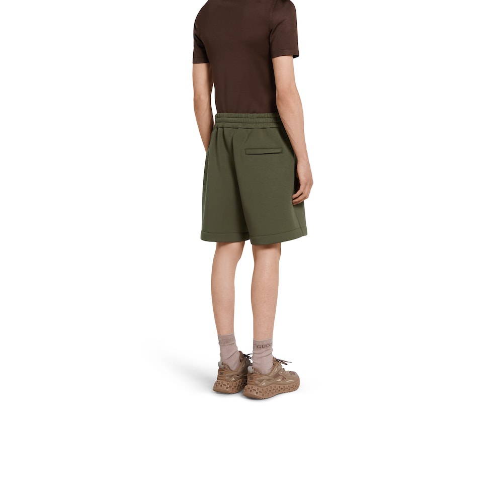 Embroidered jersey shorts in dark green | GUCCI® US