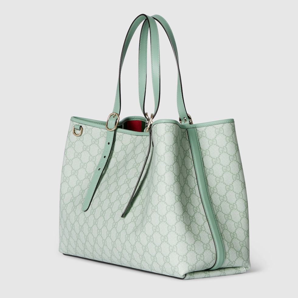 GG Emblem large tote bag in sage green fabric | GUCCI® US