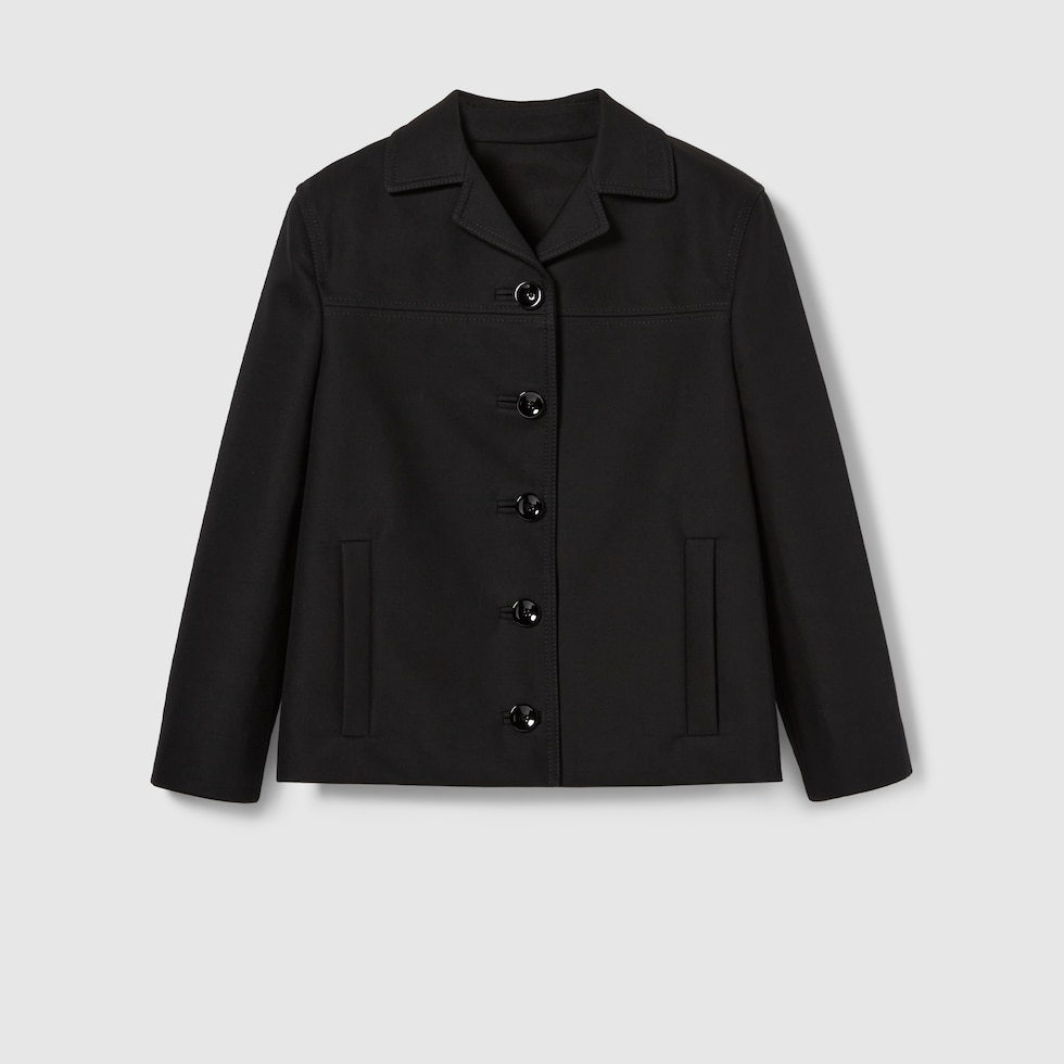 美品GUCCIグッチブラックコットンヘリンフリーダジャケット48 美品GUCCIグッチブラックコットンヘリンフリーダジャケット48