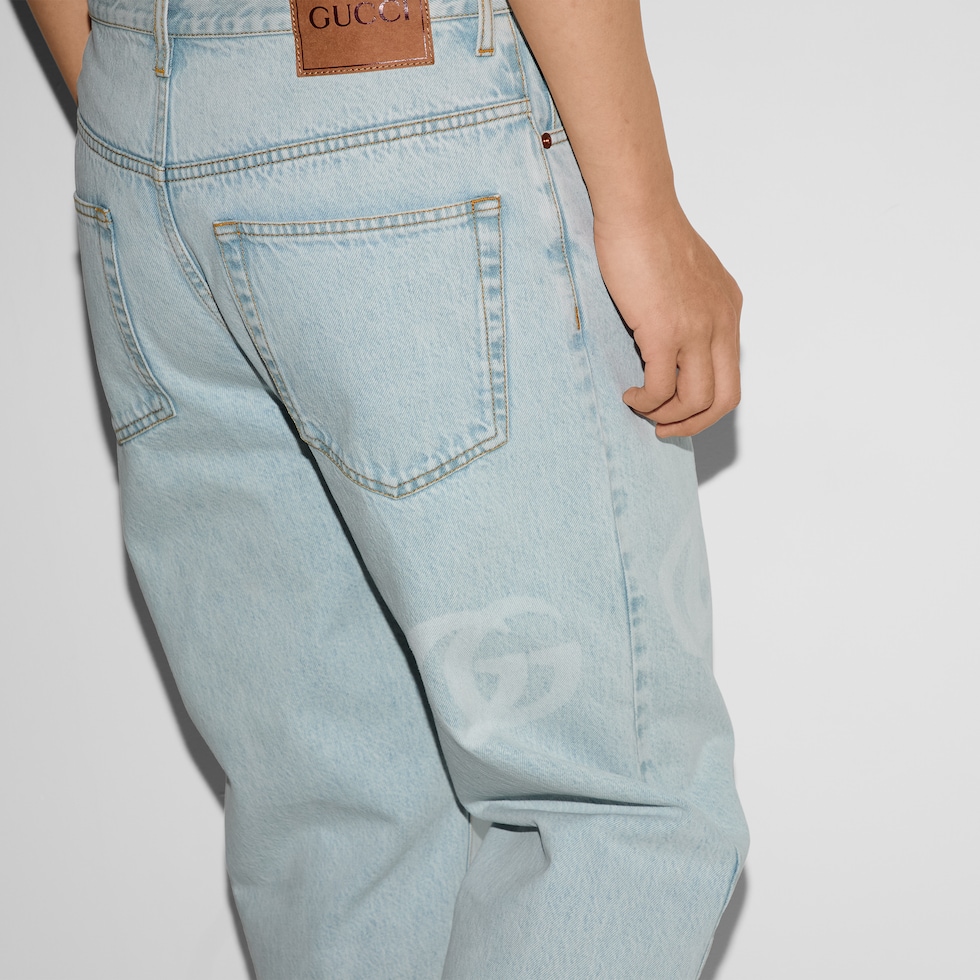 GUCCI デニムパンツ Lasered Double G denim pant in blue | GUCCI® US