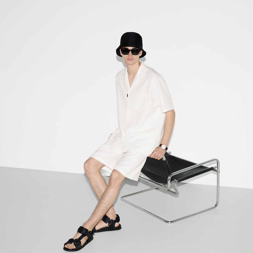 Linen blend GG canvas shorts in white | GUCCI® US