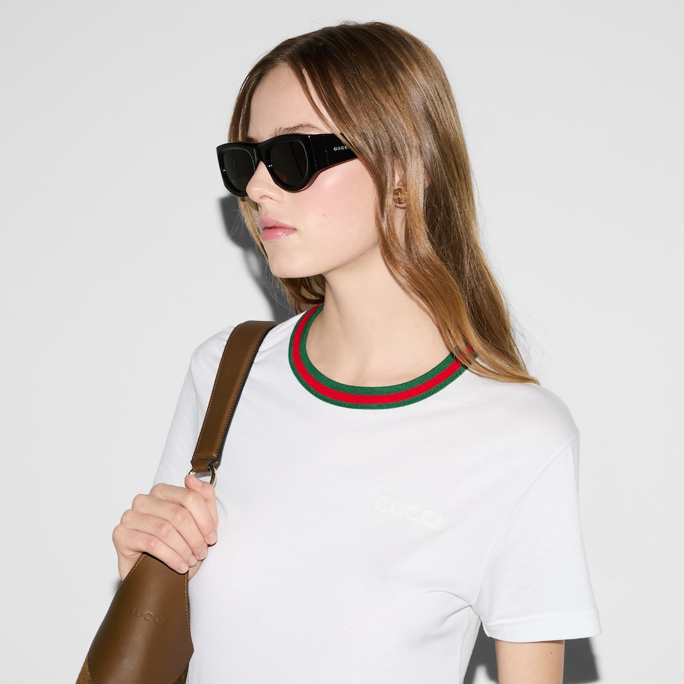 Jersey T-shirt with Web in white | GUCCI® US