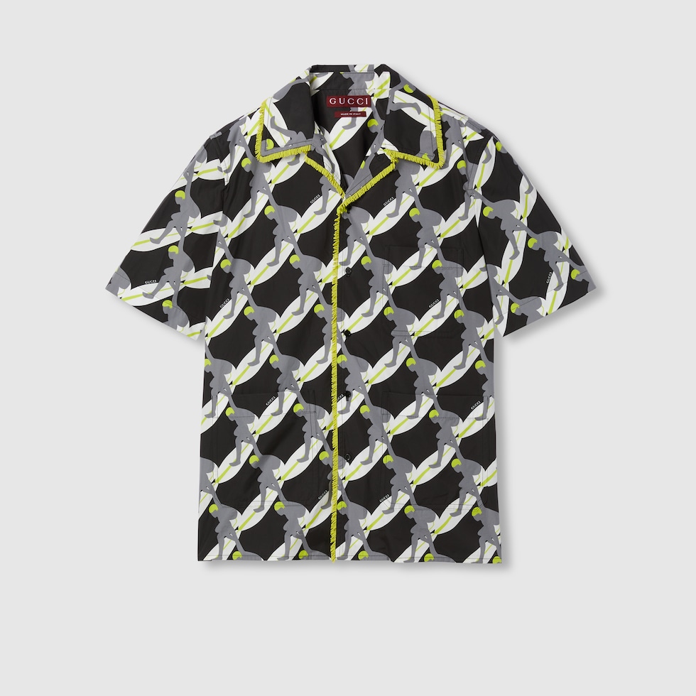 Printed light cotton poplin shirt in black and white | GUCCI® US