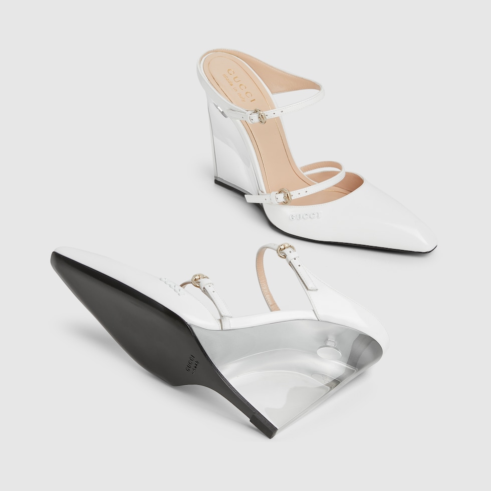 Women's wedge mule in white leather | GUCCI® US Women's wedge mule in white leather | GUCCI® US