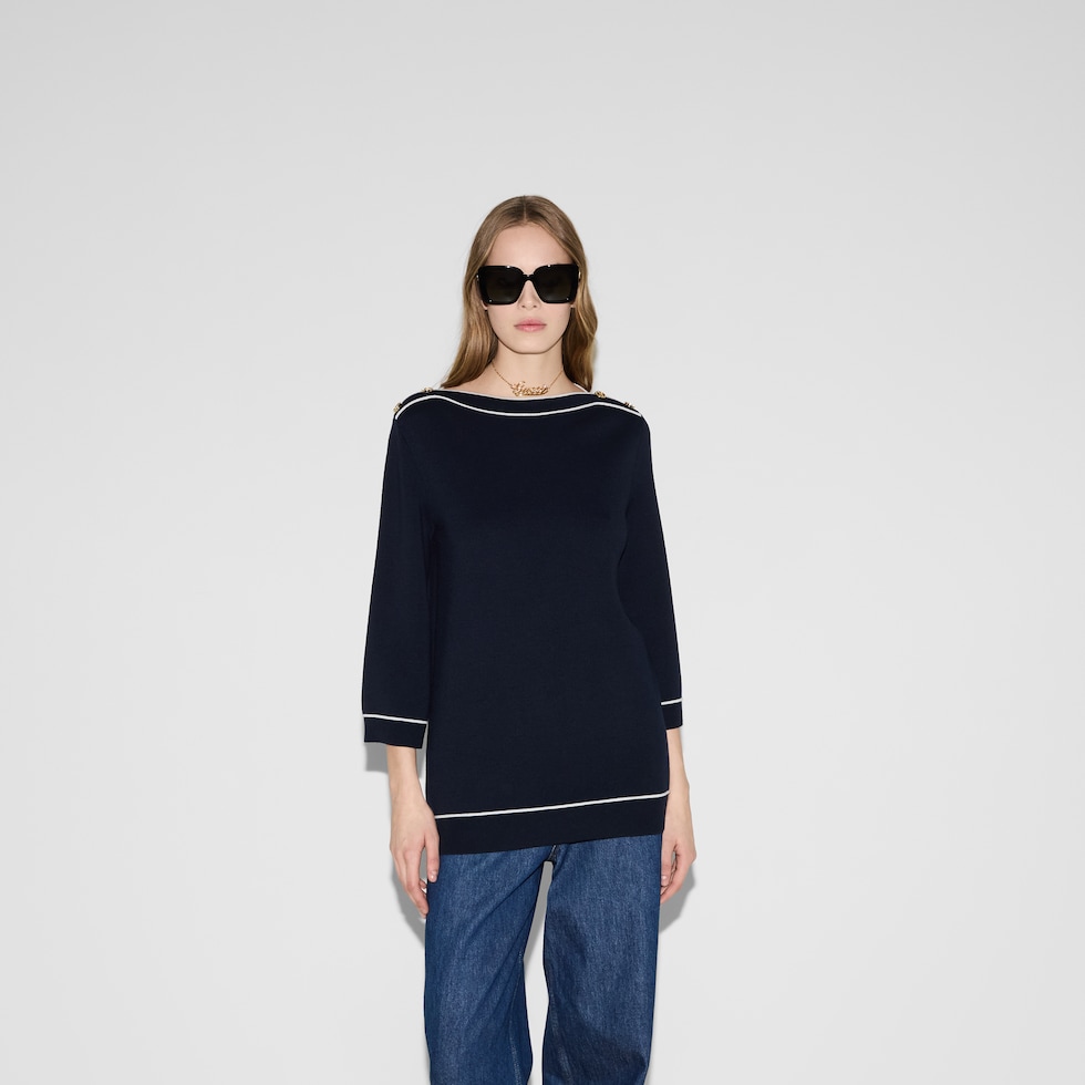 Fine wool top in navy | GUCCI® CA