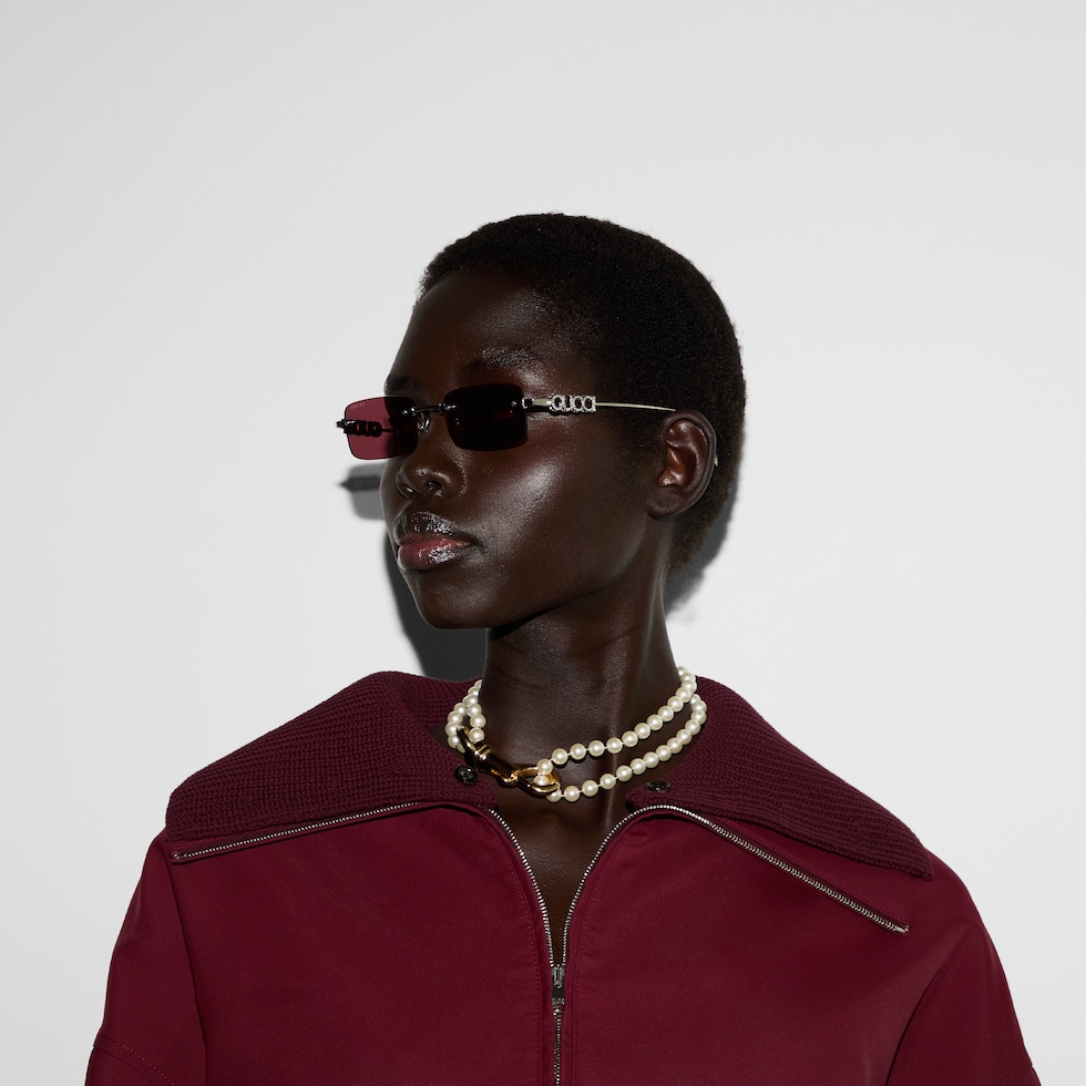 Rectangular frame sunglasses in silver-toned | GUCCI® US
