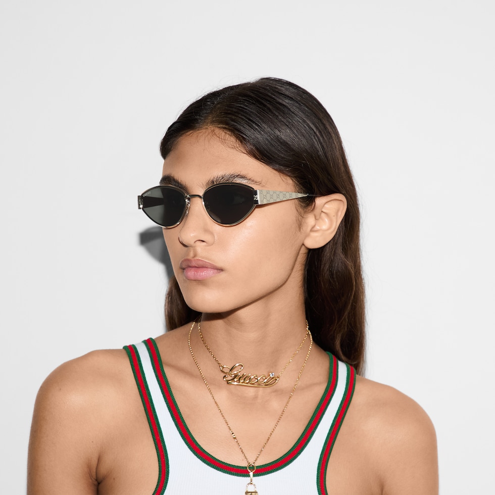 Geometrical frame sunglasses in light gold-toned | GUCCI® US