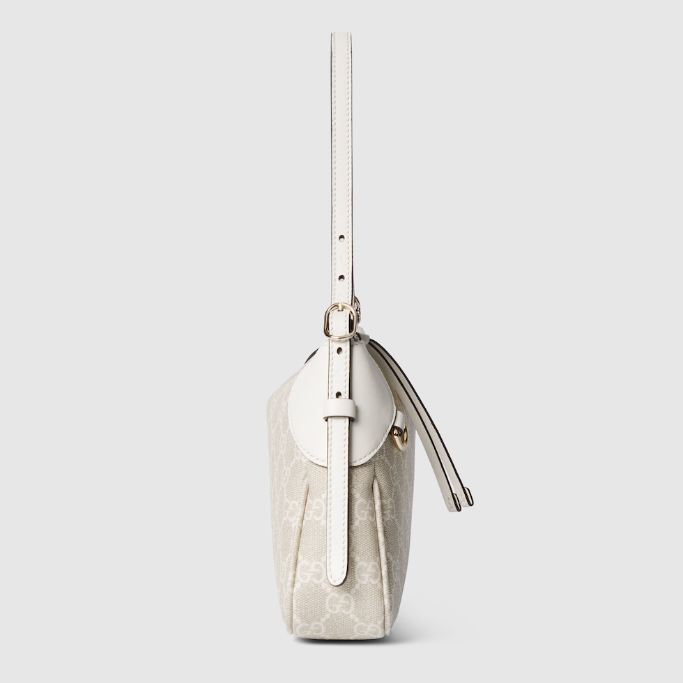 GG Emblem small shoulder bag in beige and white fabric
