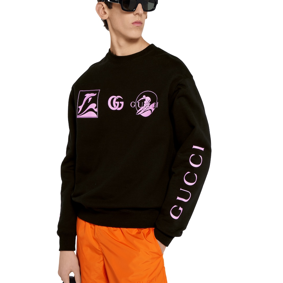Printed cotton sweatshirt in black | GUCCI® US