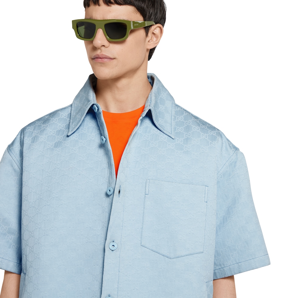 Oversize GG cotton shirt in light blue | GUCCI® US
