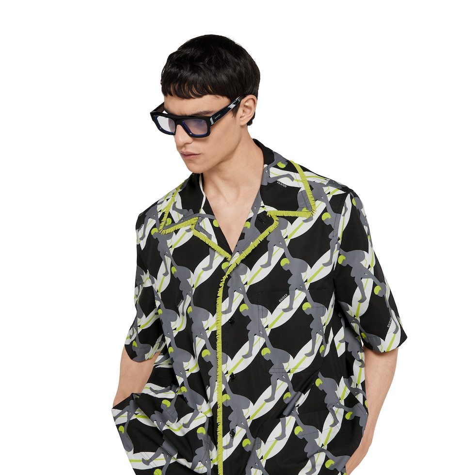 Printed light cotton poplin shirt in black and white | GUCCI® US