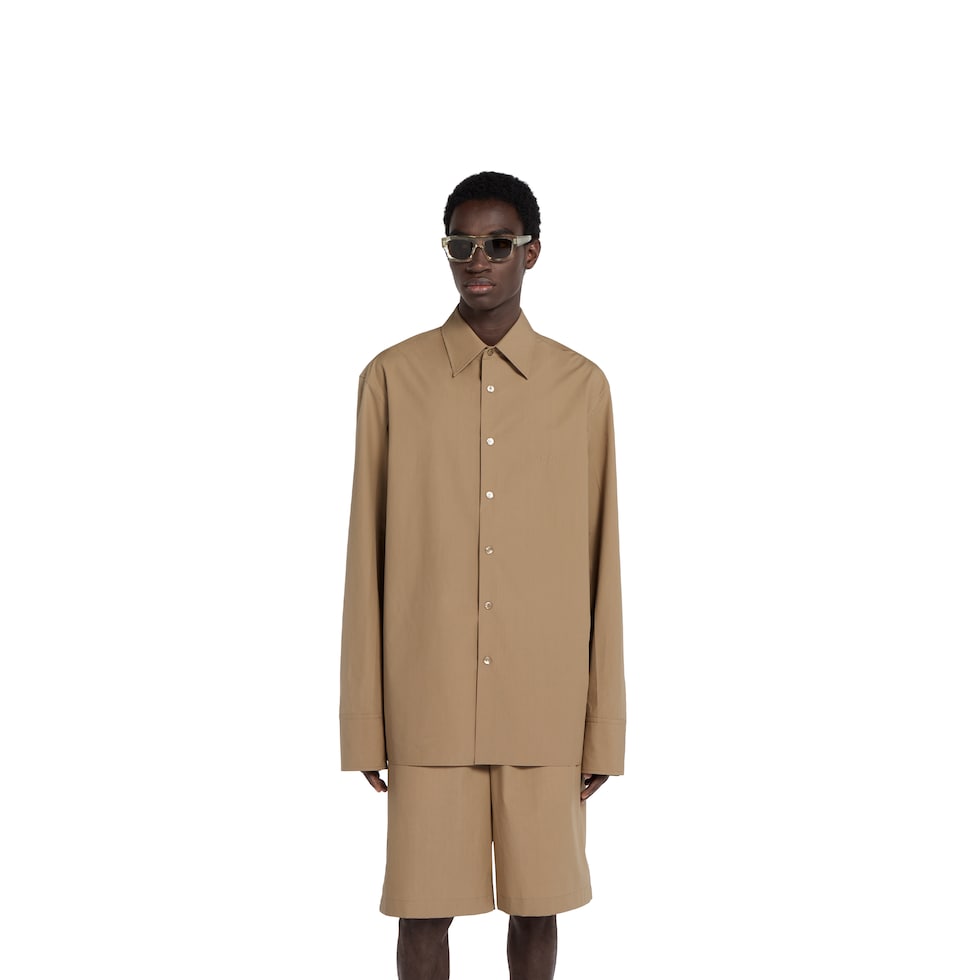 Embossed cotton poplin shirt in beige | GUCCI® US