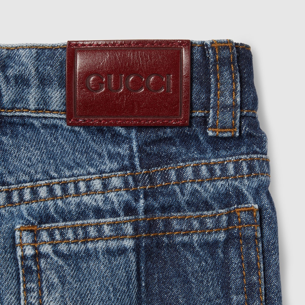 グッチ  ベビー  デニム Baby denim trousers in blue and light blue | GUCCI® SI