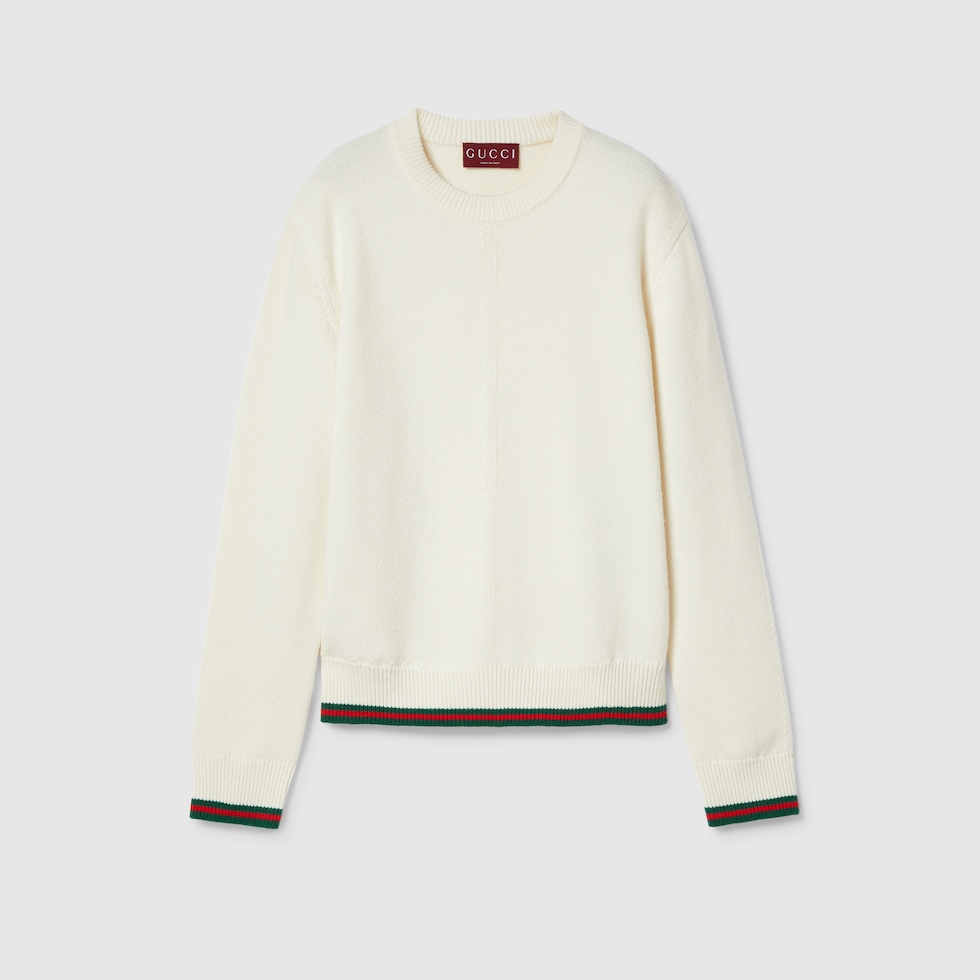 Wool and cashmere sweater with Web in ivory | GUCCI® CA