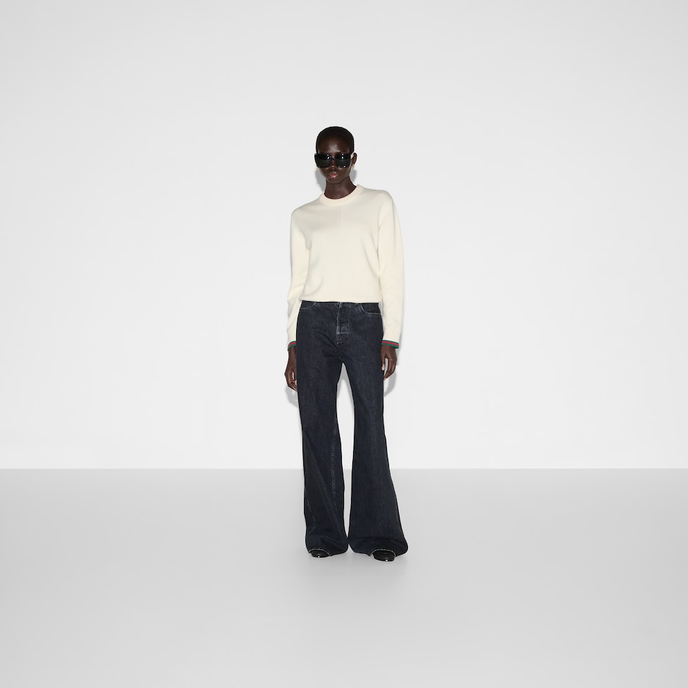 Wool and cashmere sweater with Web in ivory | GUCCI® US