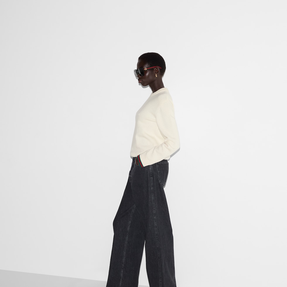 Wool and cashmere sweater with Web in ivory | GUCCI® US Wool and cashmere sweater with Web in ivory | GUCCI® US