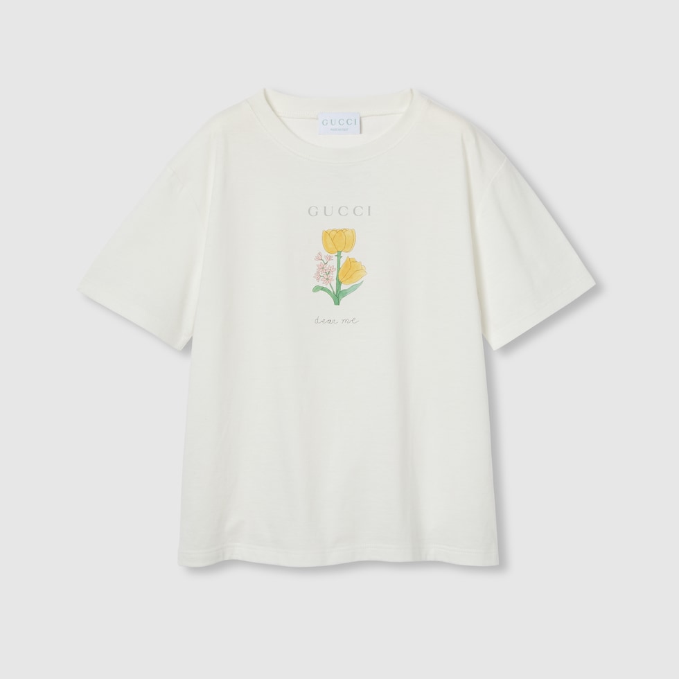 GUCCI Tシャツ Embroidered cotton jersey T-shirt in off-white | GUCCI® US
