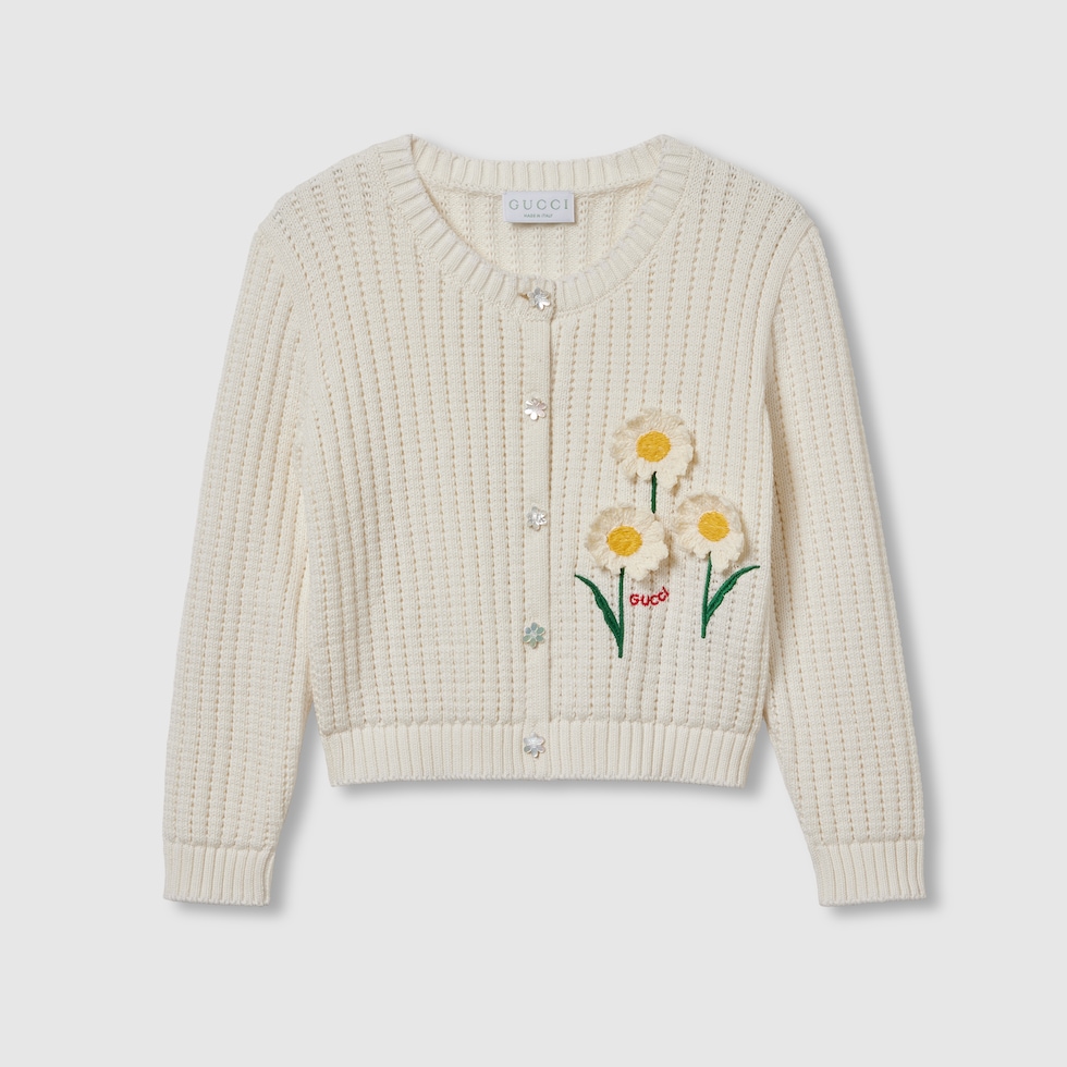 GUCCI ジュニア カーディガン ホワイト チルドレンズ〕エンブロイダリー コットン カーディガンホワイト
