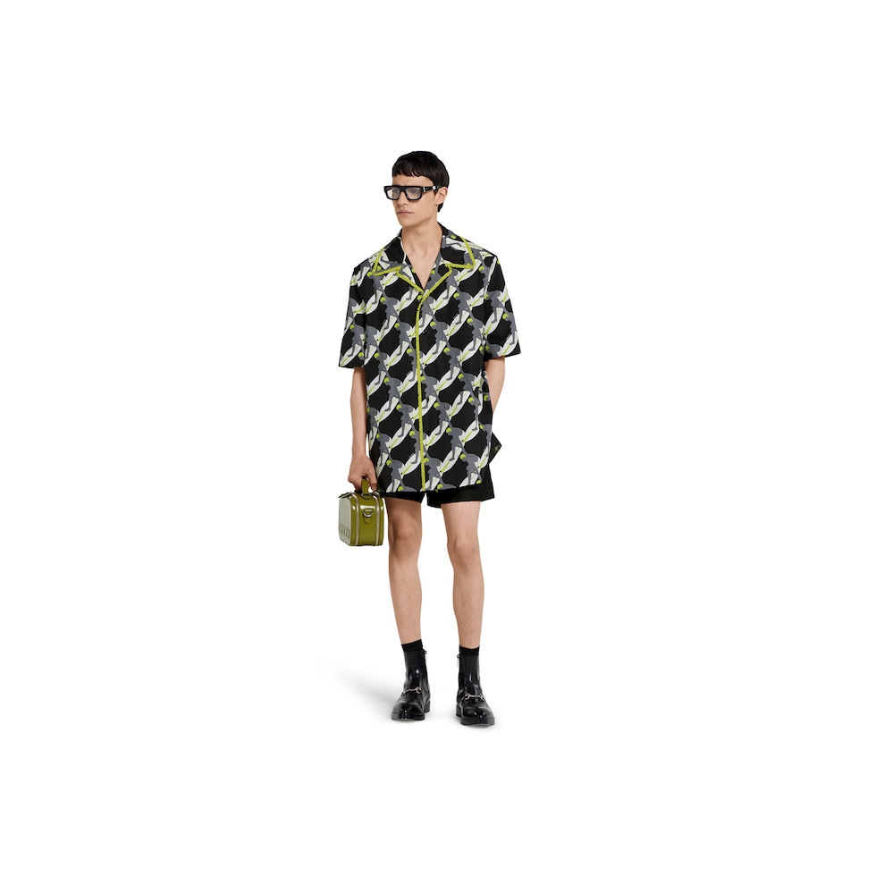 Printed light cotton poplin shirt in black and white | GUCCI® US Printed light cotton poplin shirt in black and white | GUCCI® US