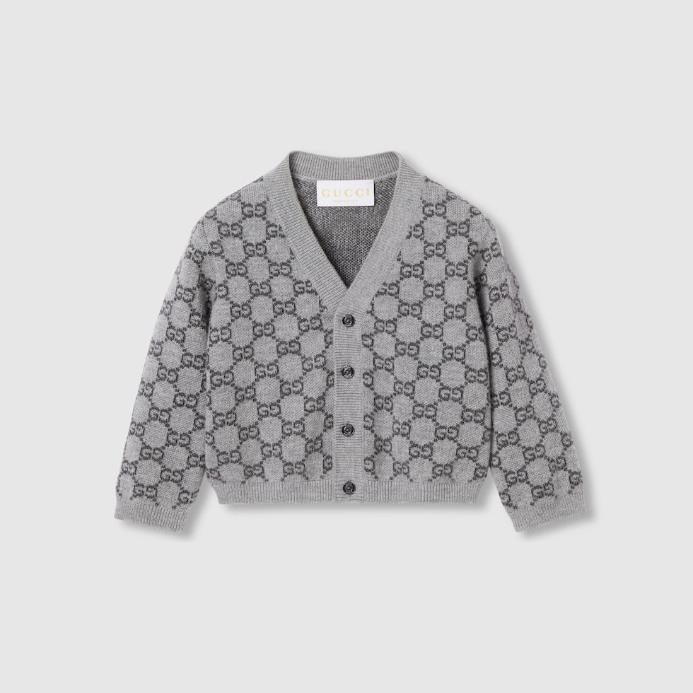 Baby GG wool jacquard cardigan in grey and dark grey | GUCCI® US