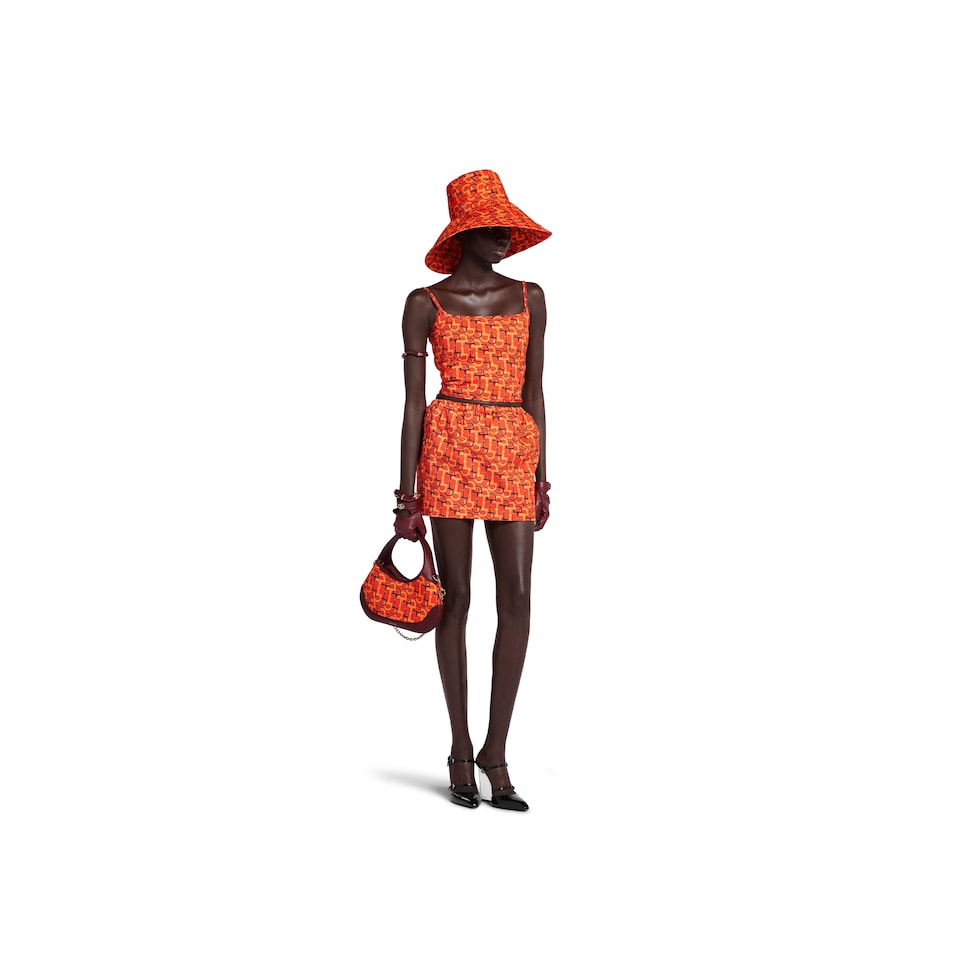 Gucci★Printed Mini Skirt プリント ミニスカート 832799ZAS9N Printed cotton mini skirt in orange and Rosso Ancora red