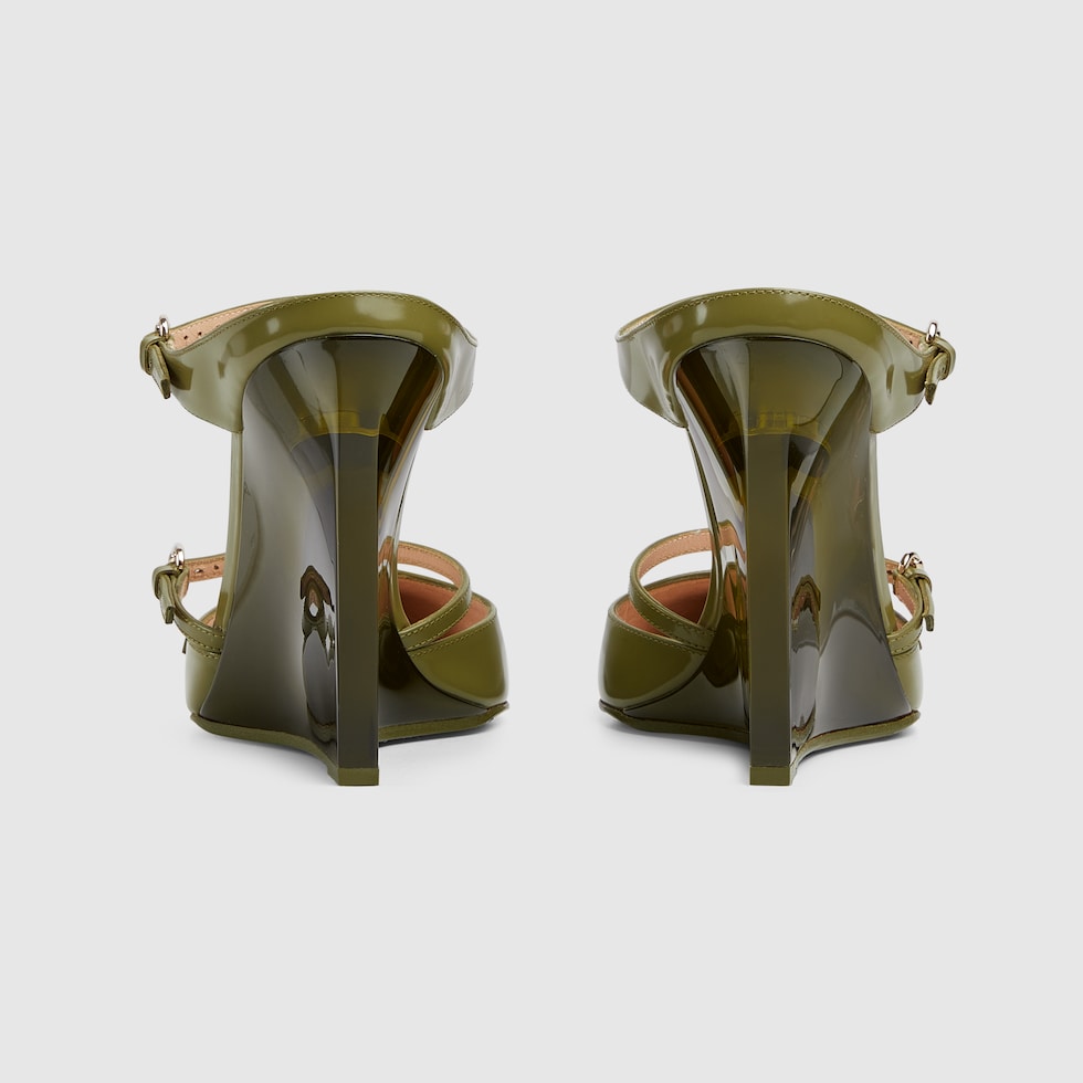 【関税&送料込】Gucci Shiny Leather Wedge Mules Women's wedge mule in Rosso Ancora shiny leather | GUCCI® US