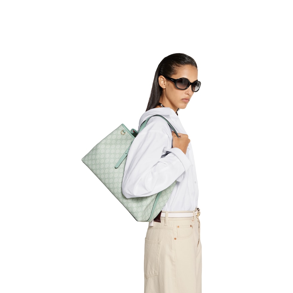 GG Emblem large tote bag in sage green fabric | GUCCI® US