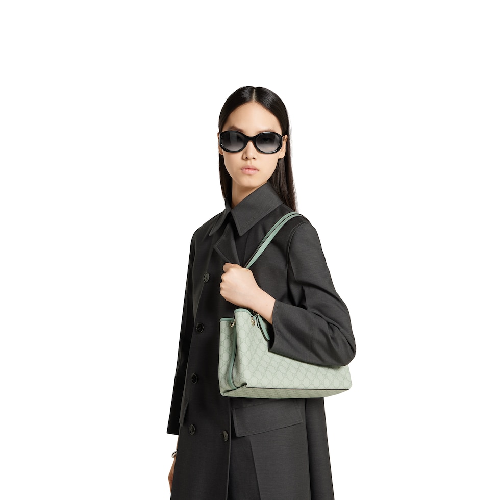 GG Emblem small tote bag in sage green fabric | GUCCI® US GG Emblem small tote bag in sage green fabric | GUCCI® US