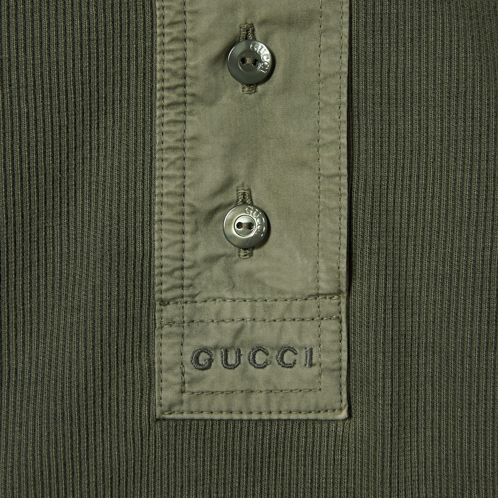 Cotton rib long-sleeve T-shirt in forest green | GUCCI® US