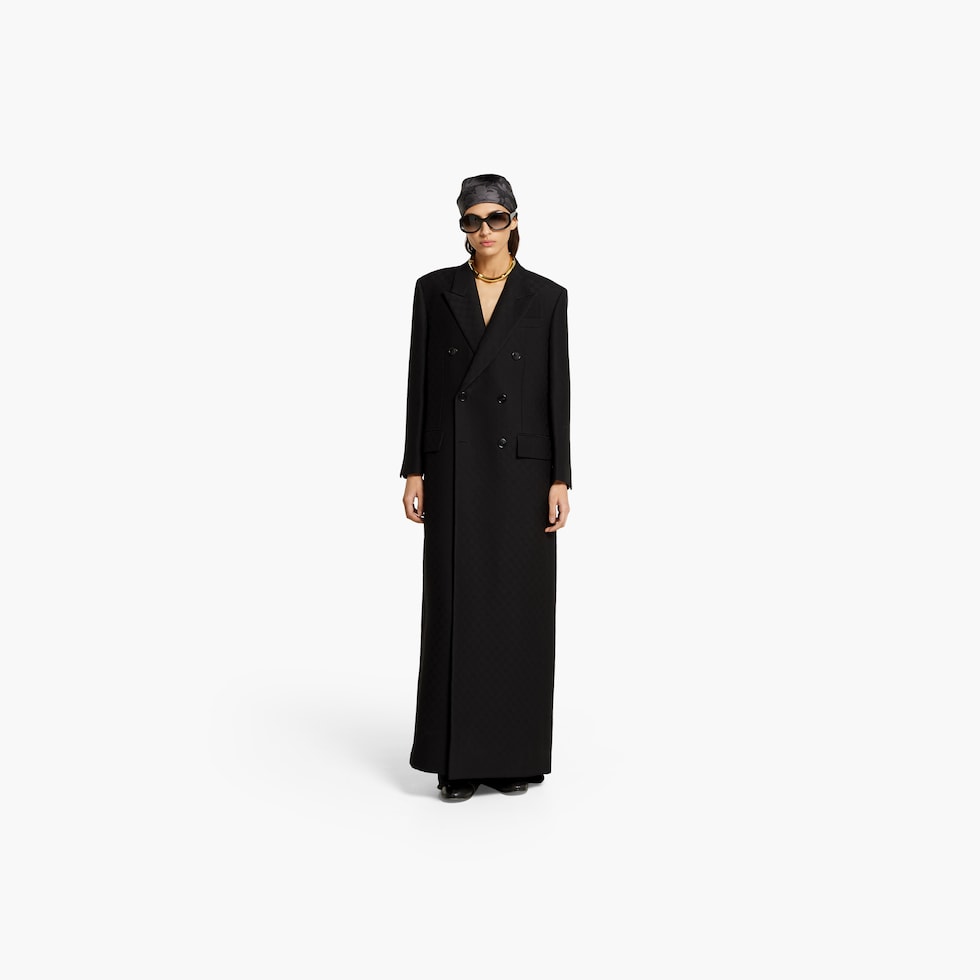 GG silk wool crêpe double-breasted coat in black | GUCCI® US