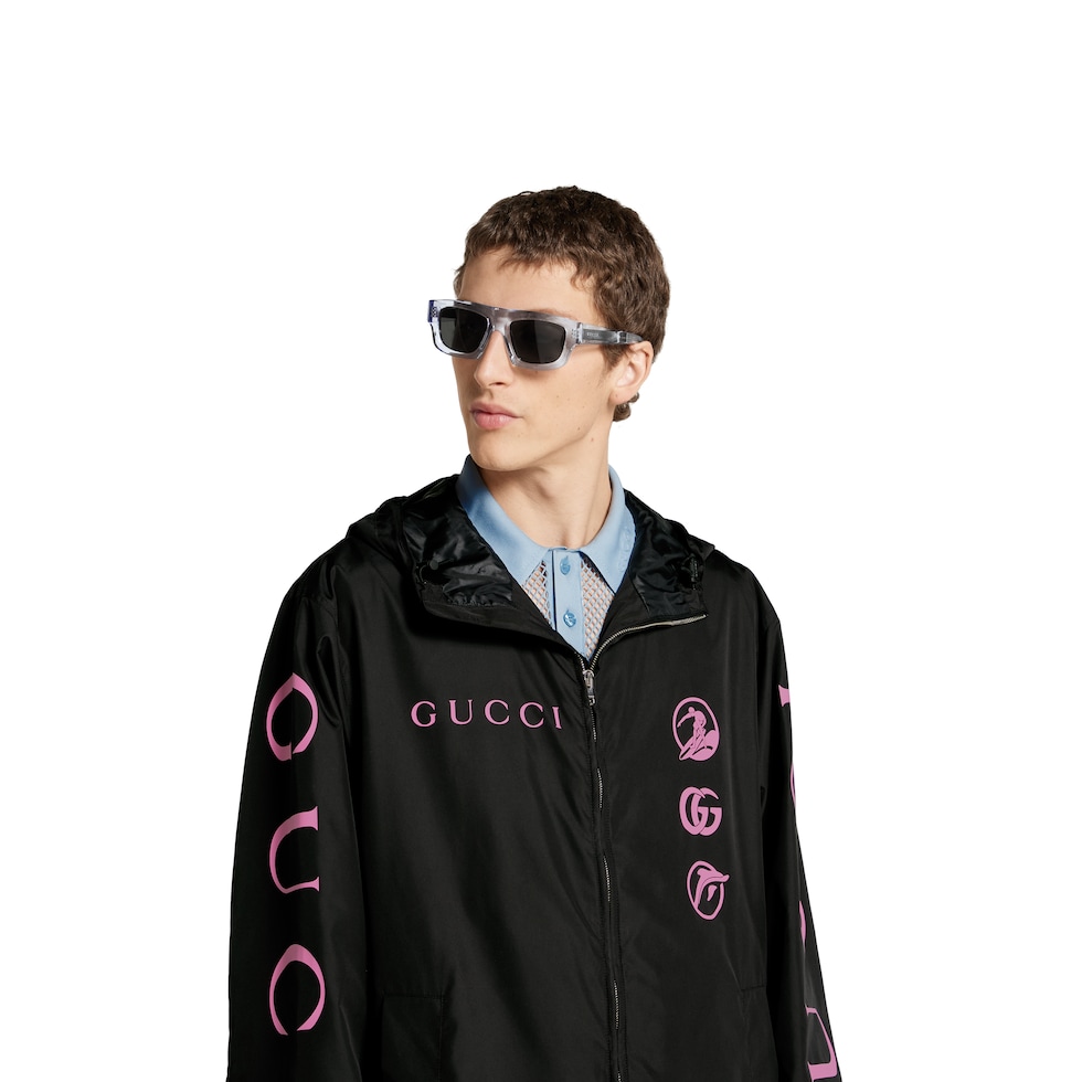 Printed technical poplin jacket in black | GUCCI® US Printed technical poplin jacket in black | GUCCI® US