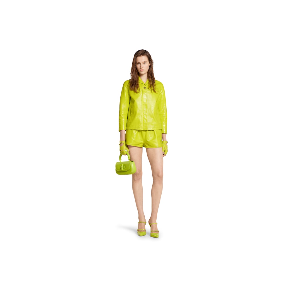 Shiny leather boxy jacket in lime green | GUCCI® US