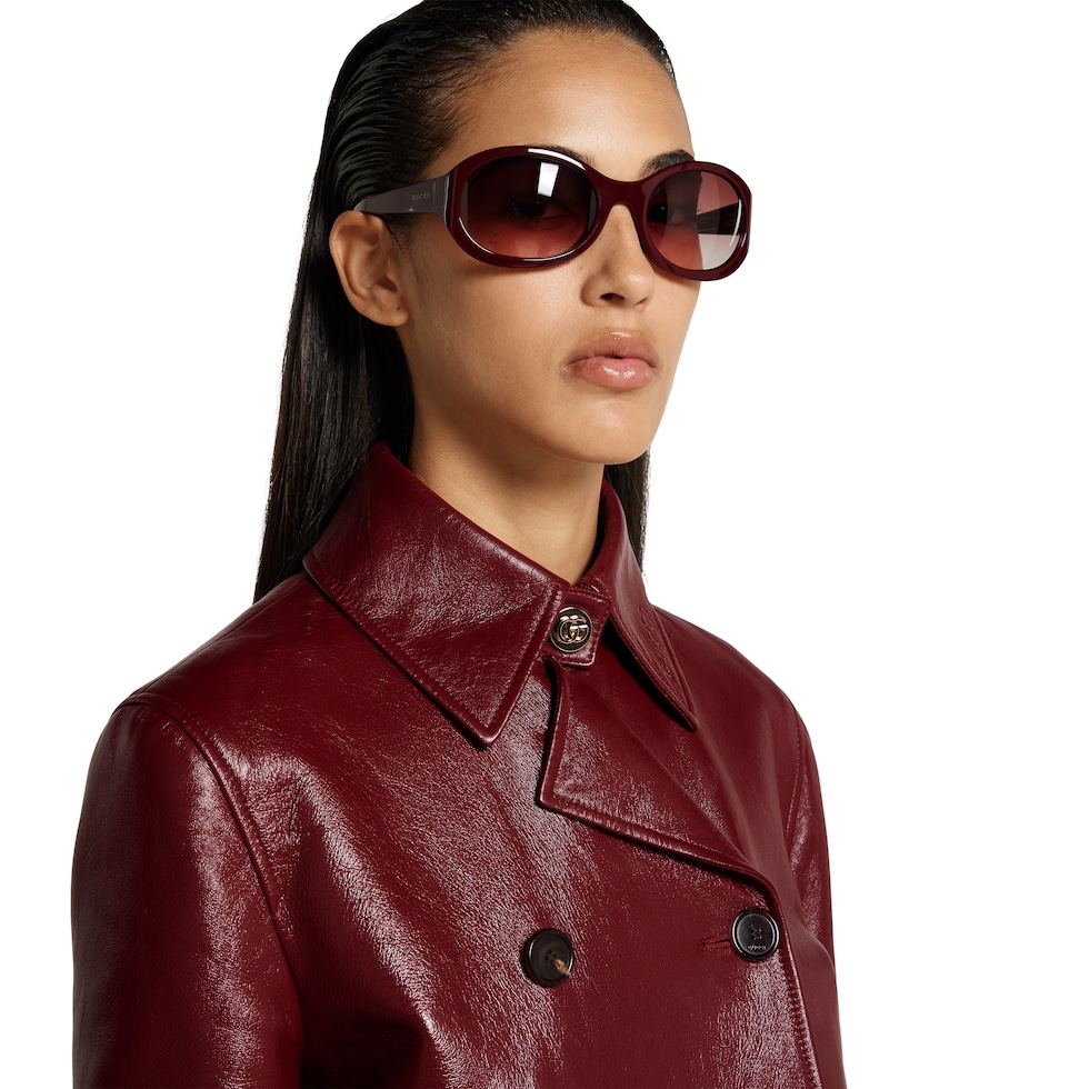 シャイニーレザー ダブルブレスト コート ・グッチ ロッソ アンコーラ