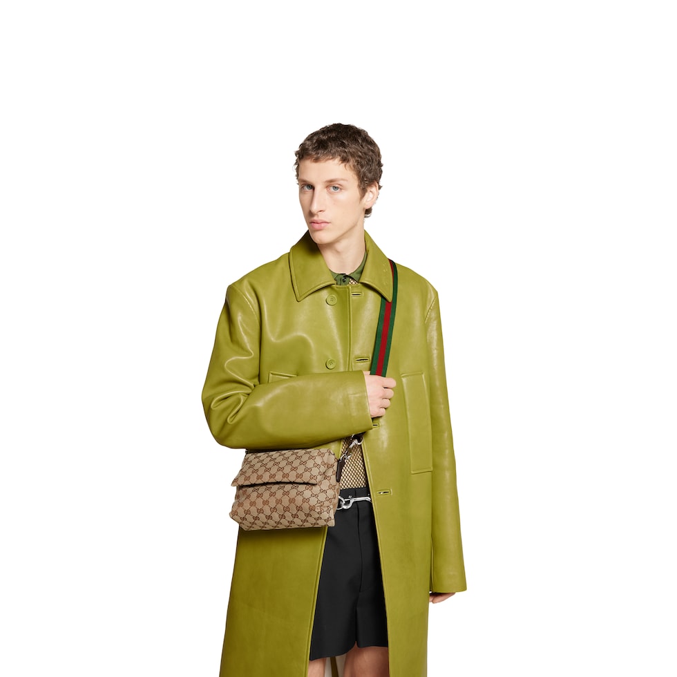 GG canvas small crossbody bag in beige and dark brown canvas