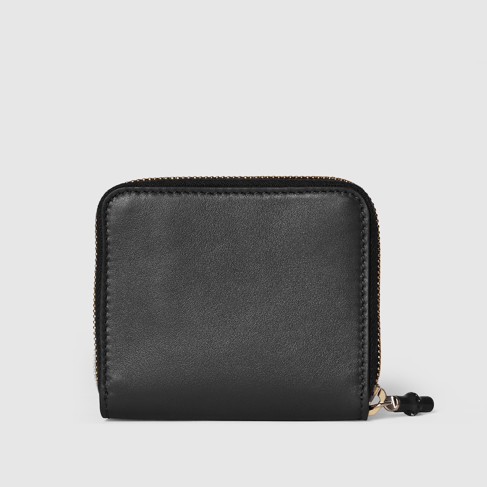 Small wallet with bamboo in black leather | GUCCI® US