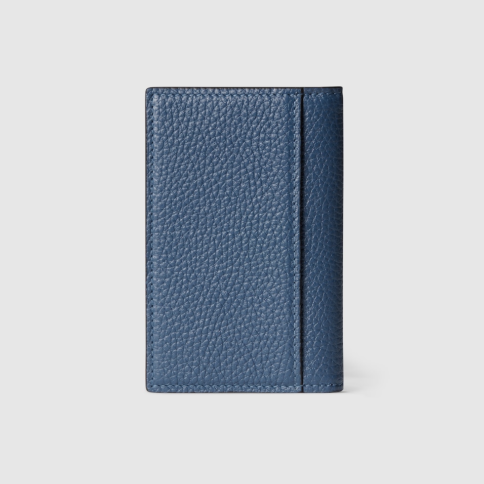 Long card case with Gucci script in blue grainy leather | GUCCI® US