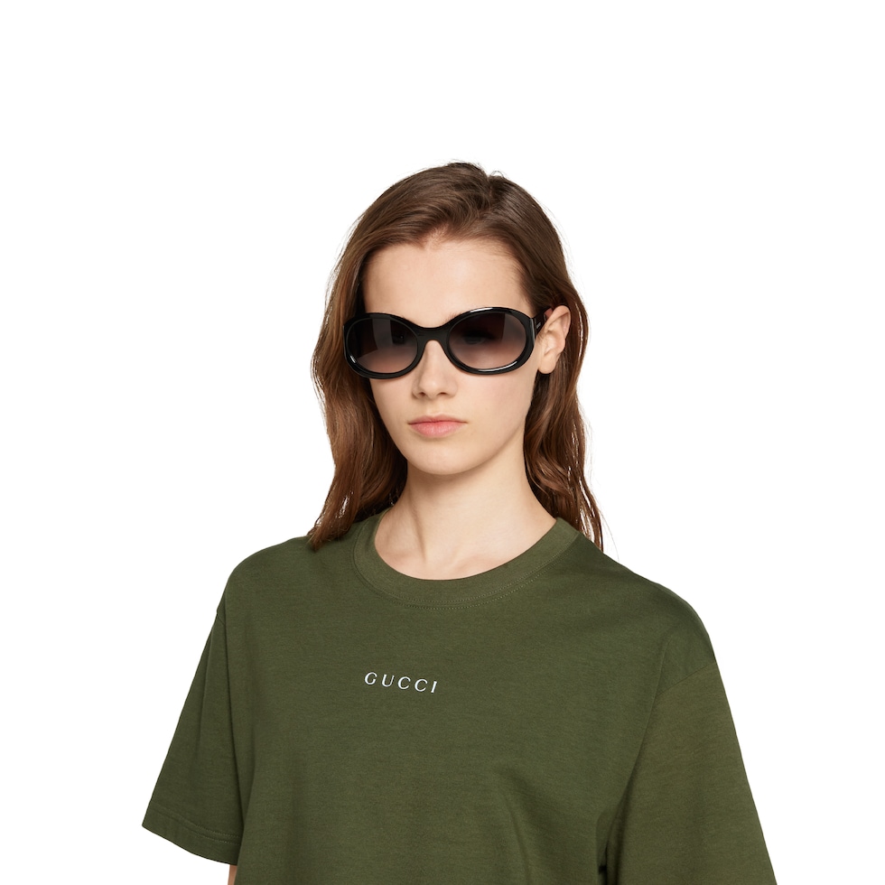 Miei T　1210 Printed cotton jersey T-shirt in forest green | GUCCI® CA