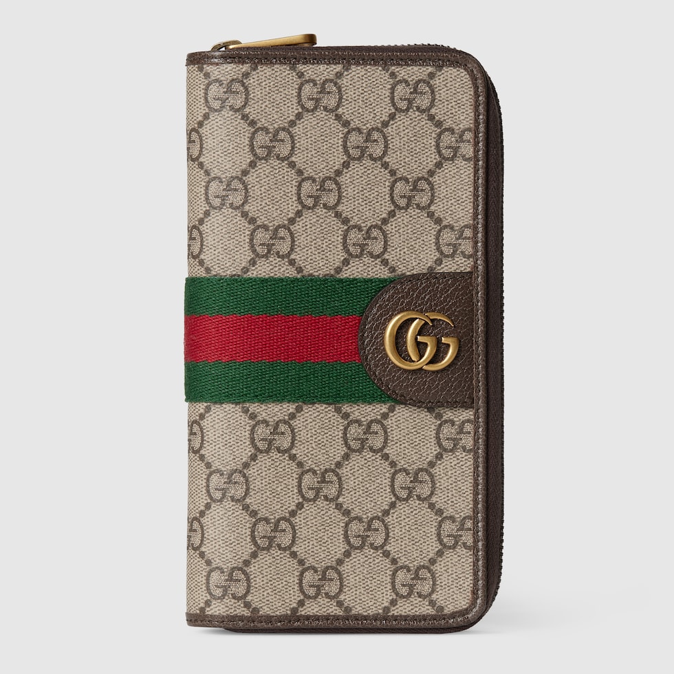Gucci★素敵！Burgundy Interlocking G Plaque Bi-fold Wallet GG small wallet with dog detail in beige and dark brown