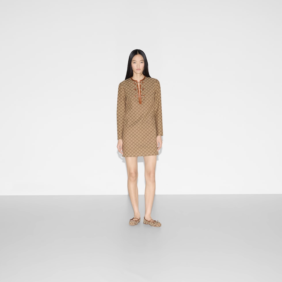 ホースビット付き GGキャンバス ドレス ・キャメル＆ダークブラウン