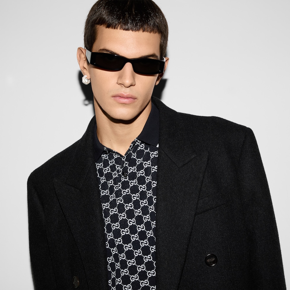 GUCCI GGロゴポロシャツ ネイビー サイズ14 (L) グッチ メンズ ウェアGG エンブロイダリー コットン ポロシャツ