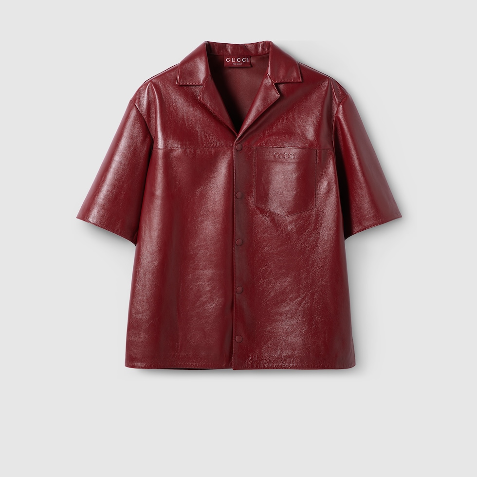 Leather shirt with Gucci detail in Gucci Rosso Ancora