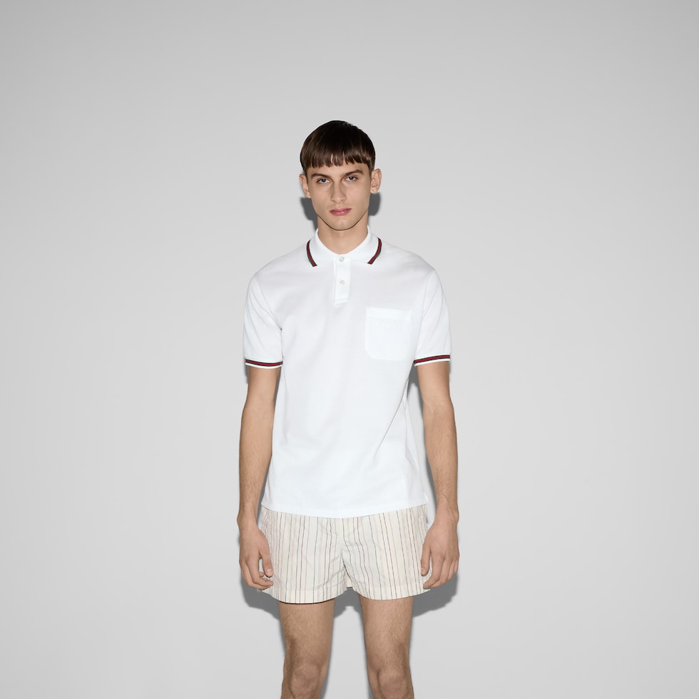 Cotton polo shirt with embroidery in off white | GUCCI® US