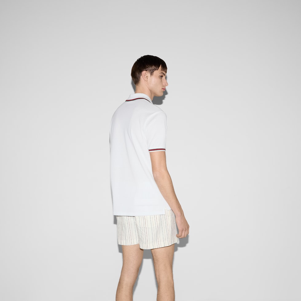 Cotton polo shirt with embroidery in off white | GUCCI® US Cotton polo shirt with embroidery in off white | GUCCI® US
