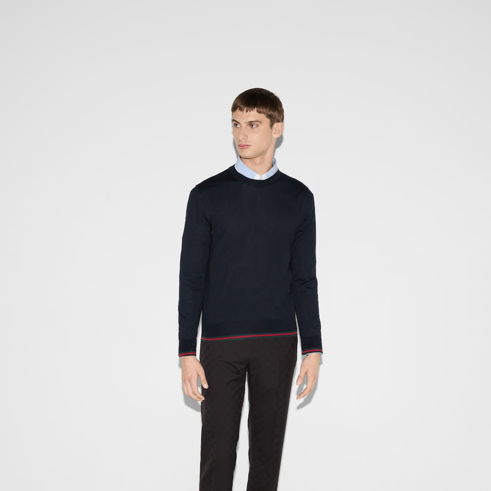 ウェブ ストライプ ウールニット セーター ・ダークブルー | GUCCI公式